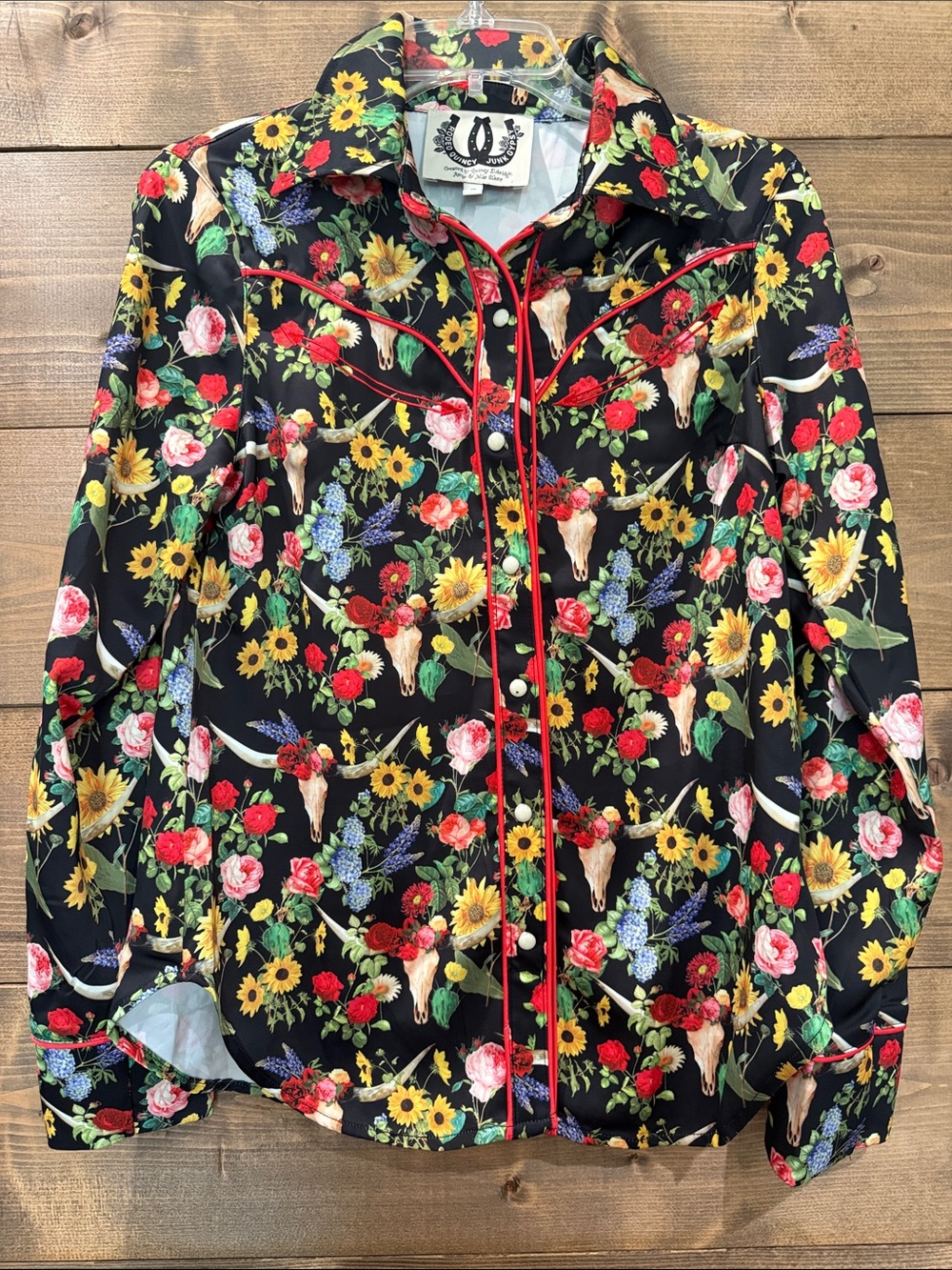 Rodeo Quincy x Junk Gypsy Floral Western Top with Red Piping